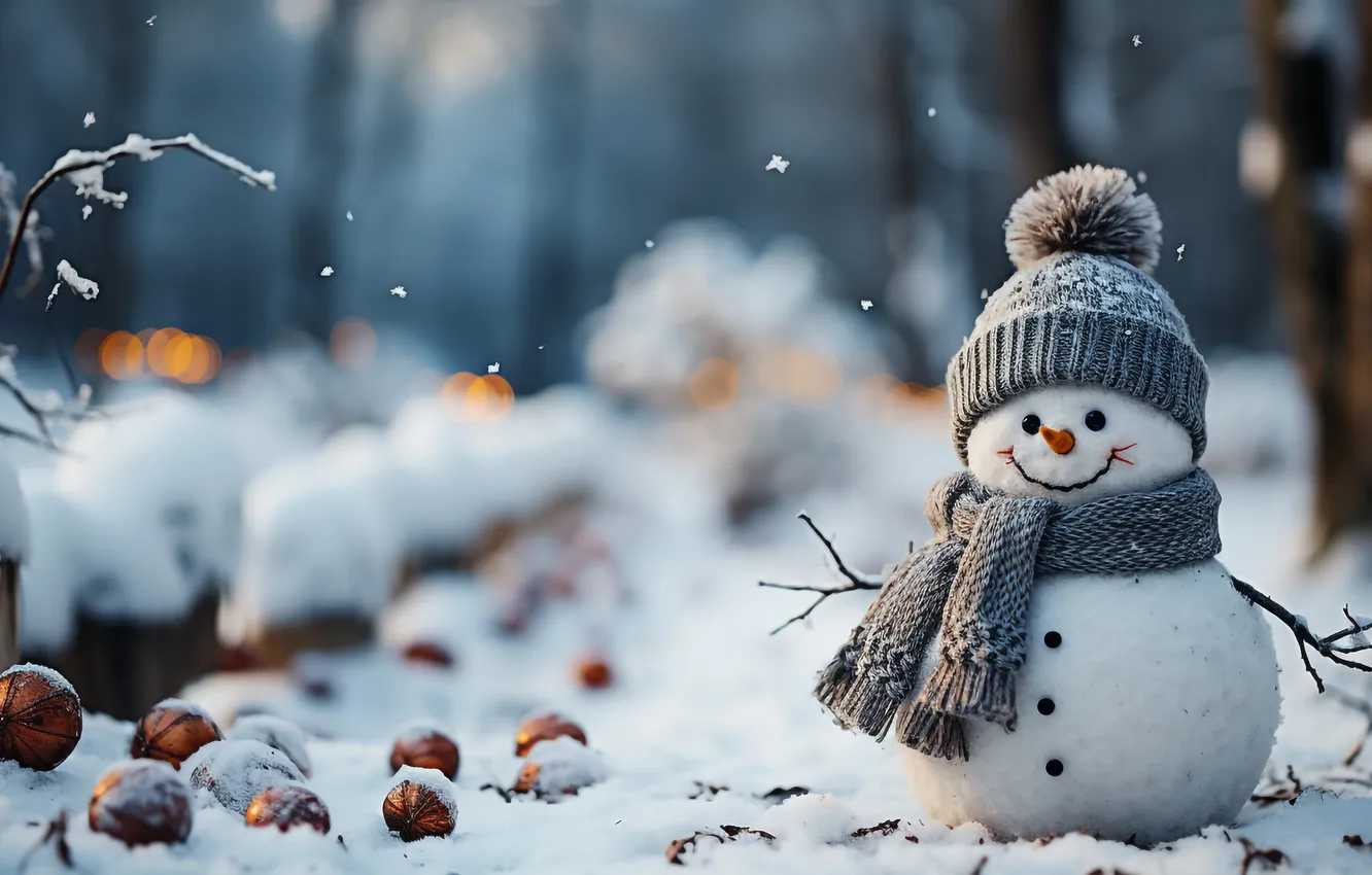 Photo wallpaper winter, snow, new year, Christmas, snowman, Christmas, winter, snow