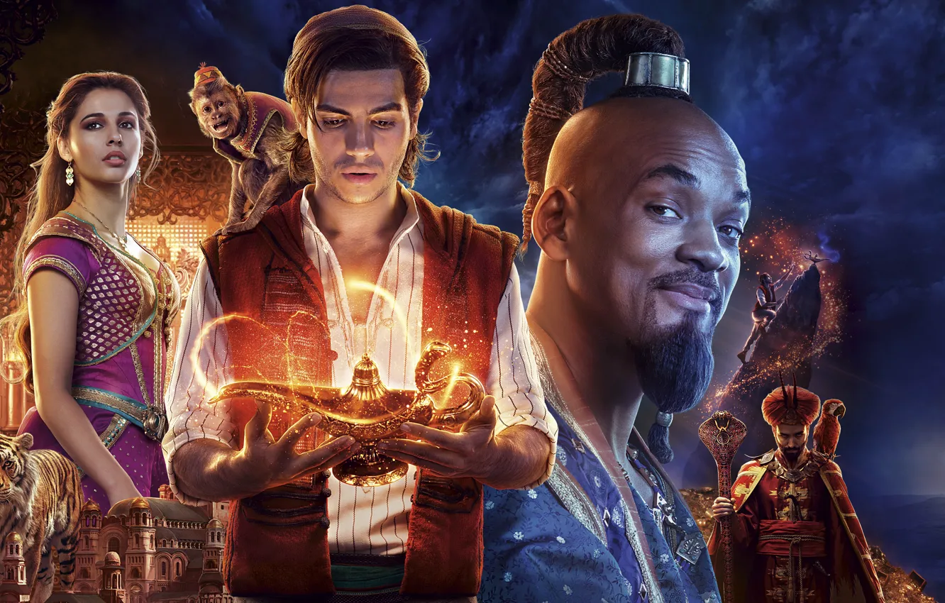 Photo wallpaper tiger, the film, lamp, monkey, gin, Aladdin, movie, Jasmine