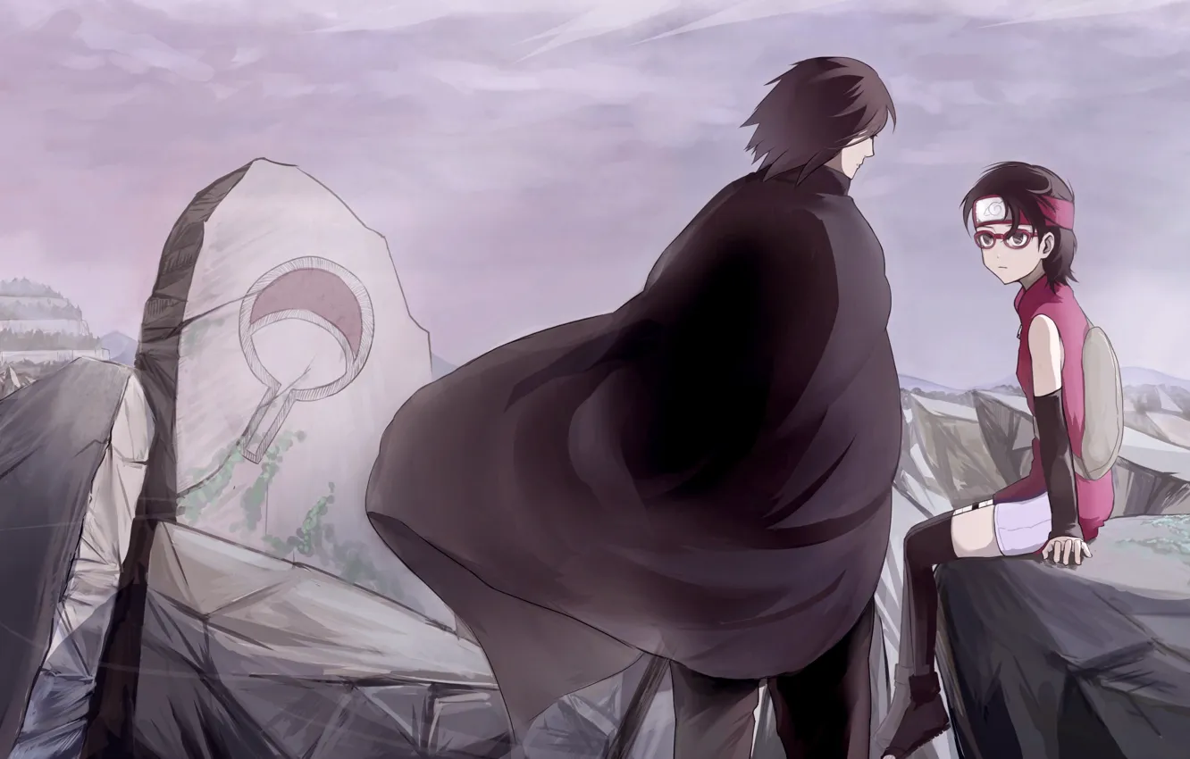 Photo wallpaper the ruins, coat of arms, Naruto, art, Sasuke Uchiha, Uchiha clan, In Sarah Uchiha, by …