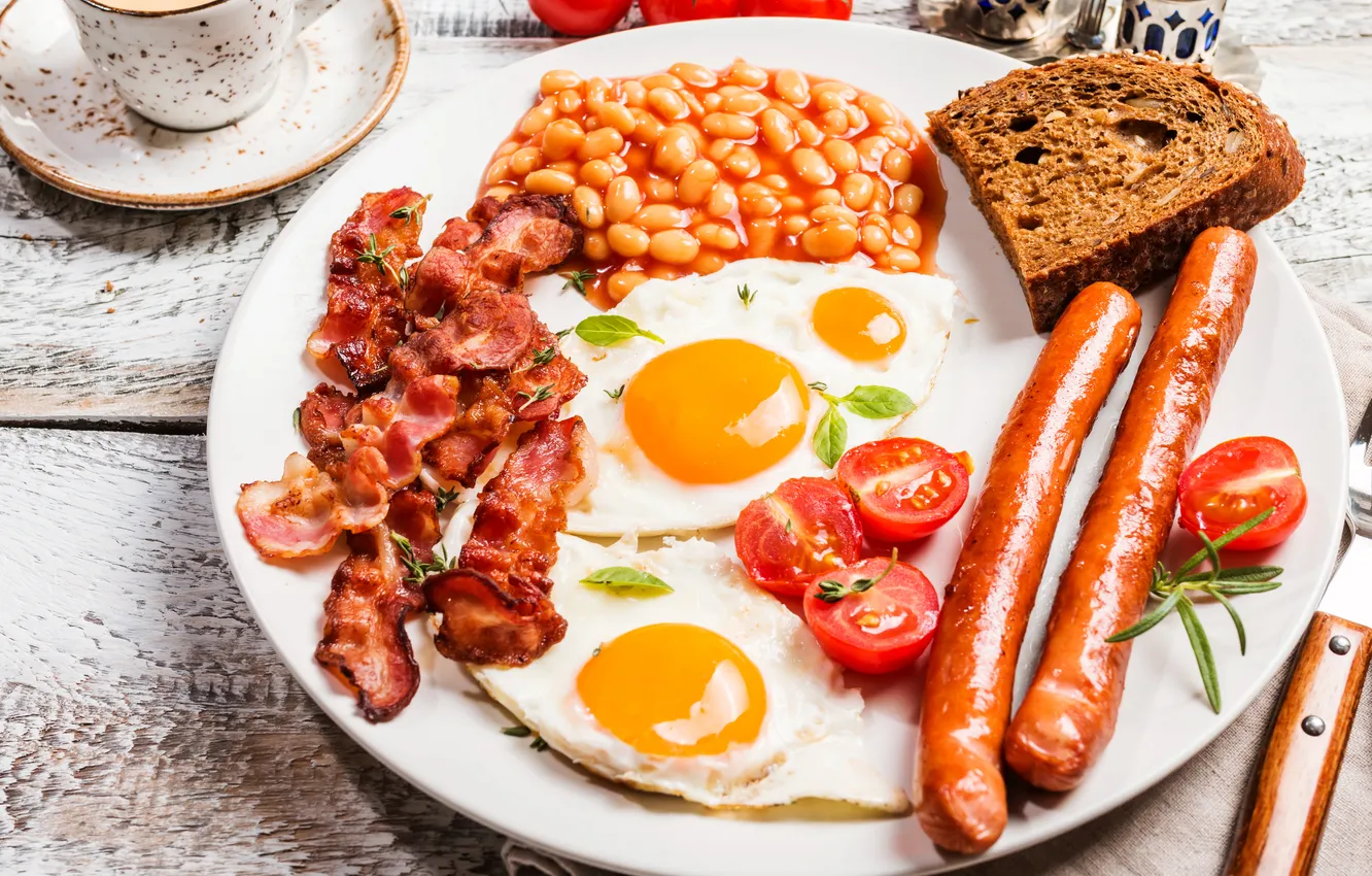 Photo wallpaper Classic, British, beans, bread, breakfast, bacon, Brunch