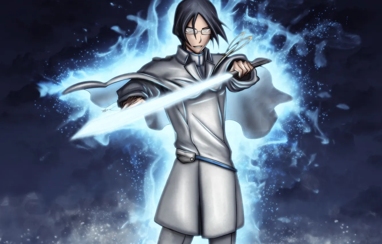 Photo wallpaper look, smile, weapons, glasses, guy, Bleach, Bleach, art