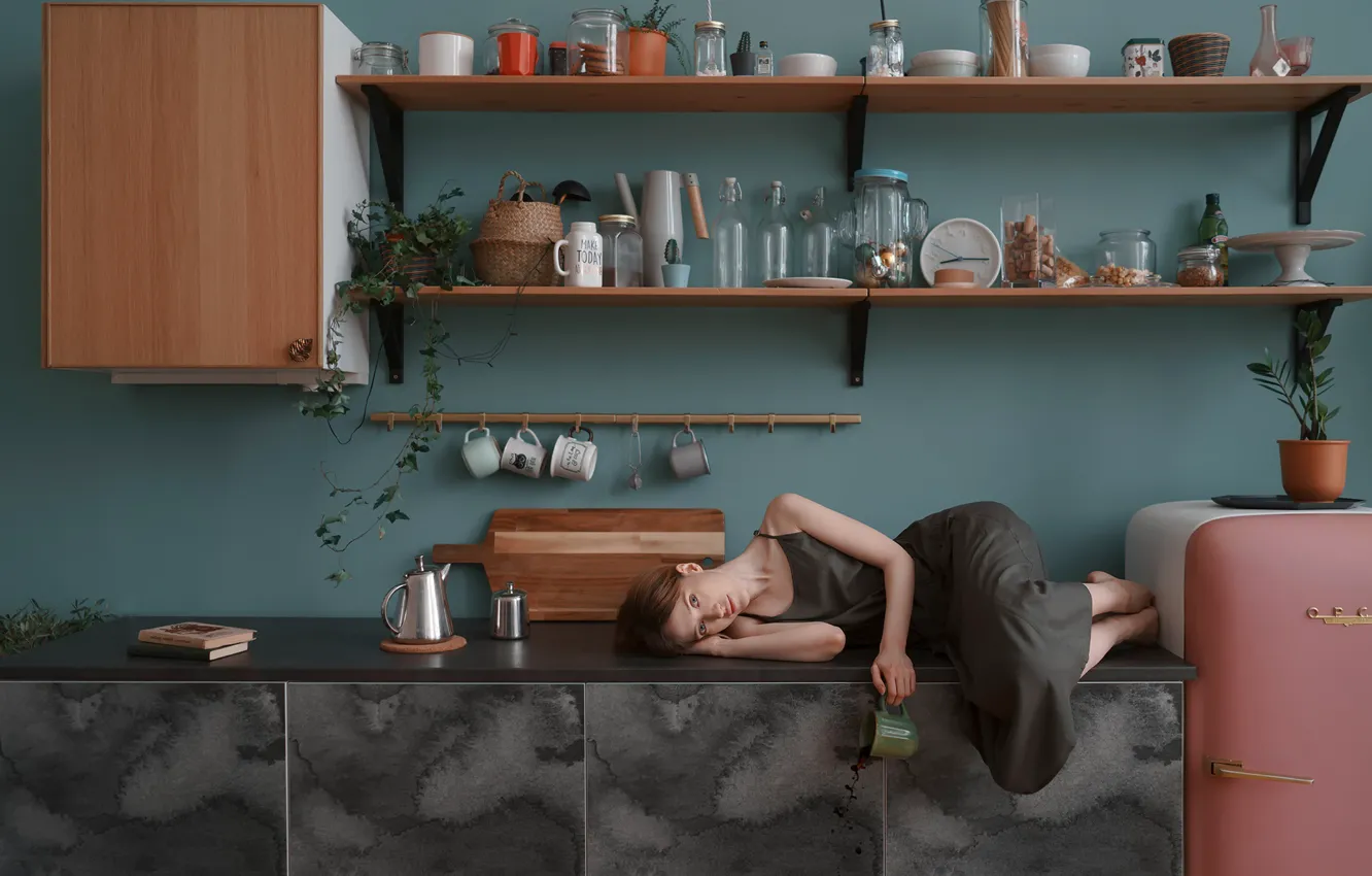 Photo wallpaper girl, in the kitchen, Askhat Bardunov, Daria Sten'kina