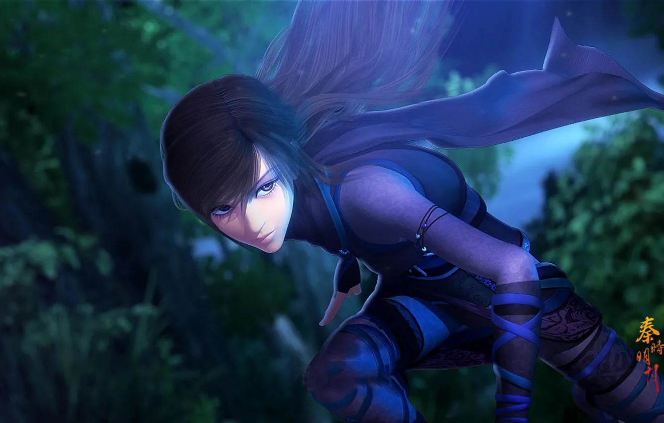 Photo wallpaper forest, girl, night, fantasy, art, Shi LAN