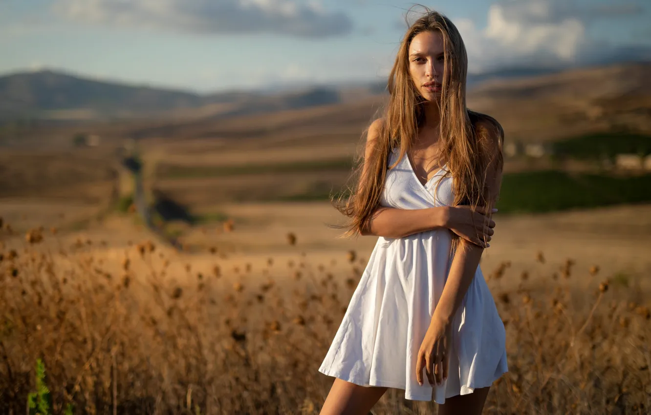 Photo wallpaper summer, look, girl, nature, pose, model, hair, figure