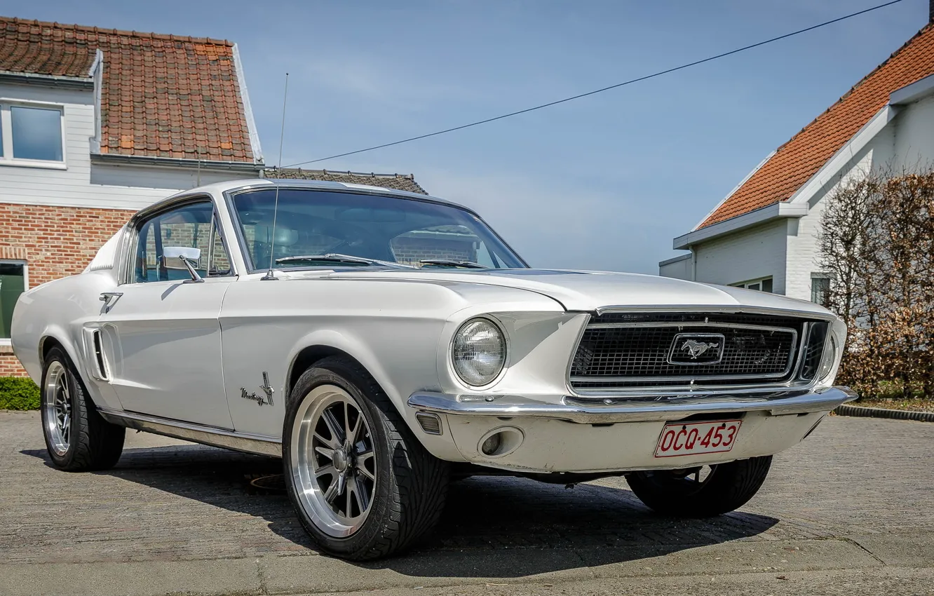 Photo wallpaper Mustang, Ford, house, white