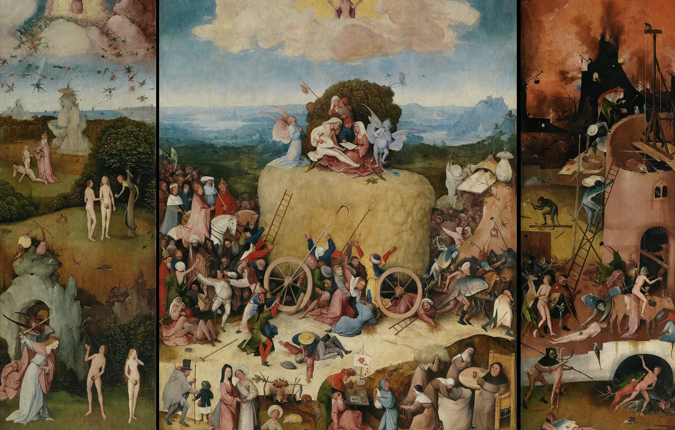 Photo wallpaper Hieronymus Bosch, right wing - Hell, 1490-1500, The triptych 'the hay', Left wing - Paradise …