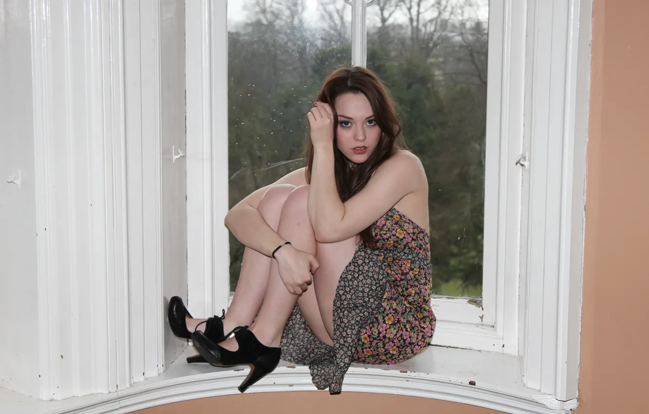 Photo wallpaper girl, window, legs, Imogen