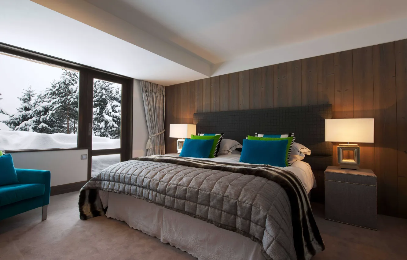 Photo wallpaper style, interior, bedroom, France, Chalet, Les Brames