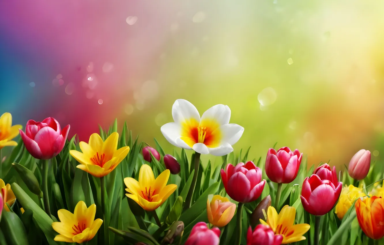 Photo wallpaper field, flowers, spring, colorful, flowering, flowers, spring, bright