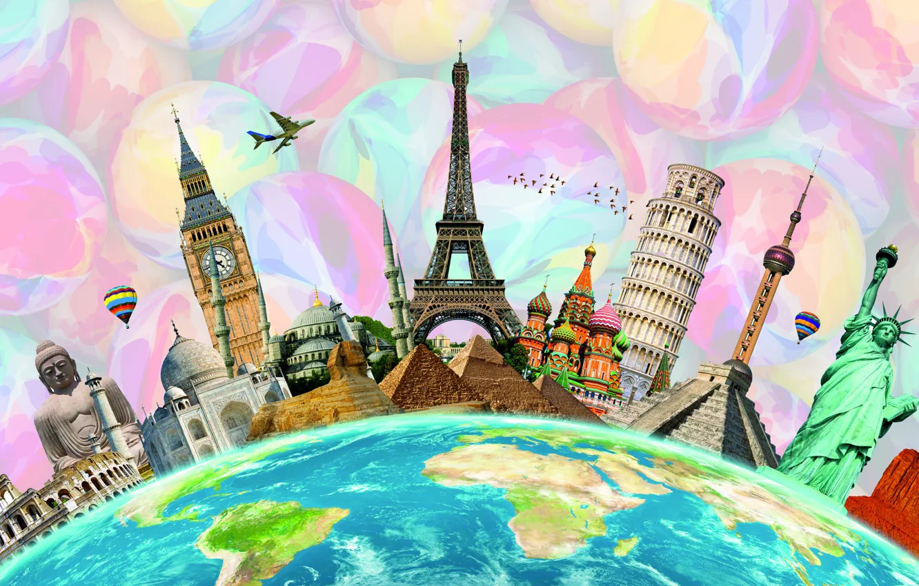 Photo wallpaper travel, collage, tourism, poster