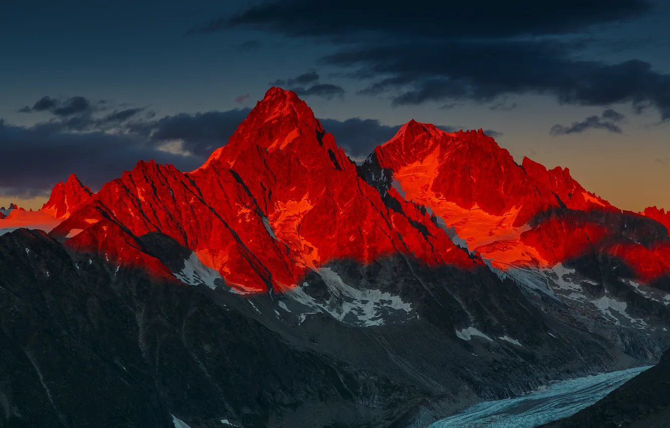 Photo wallpaper sunset, mountains, French Alps, Alpenglow Over the Glacier d'Argentiere