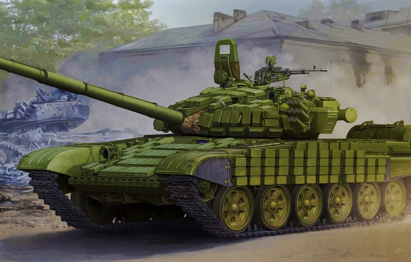 Photo wallpaper war, art, painting, tank, T-72