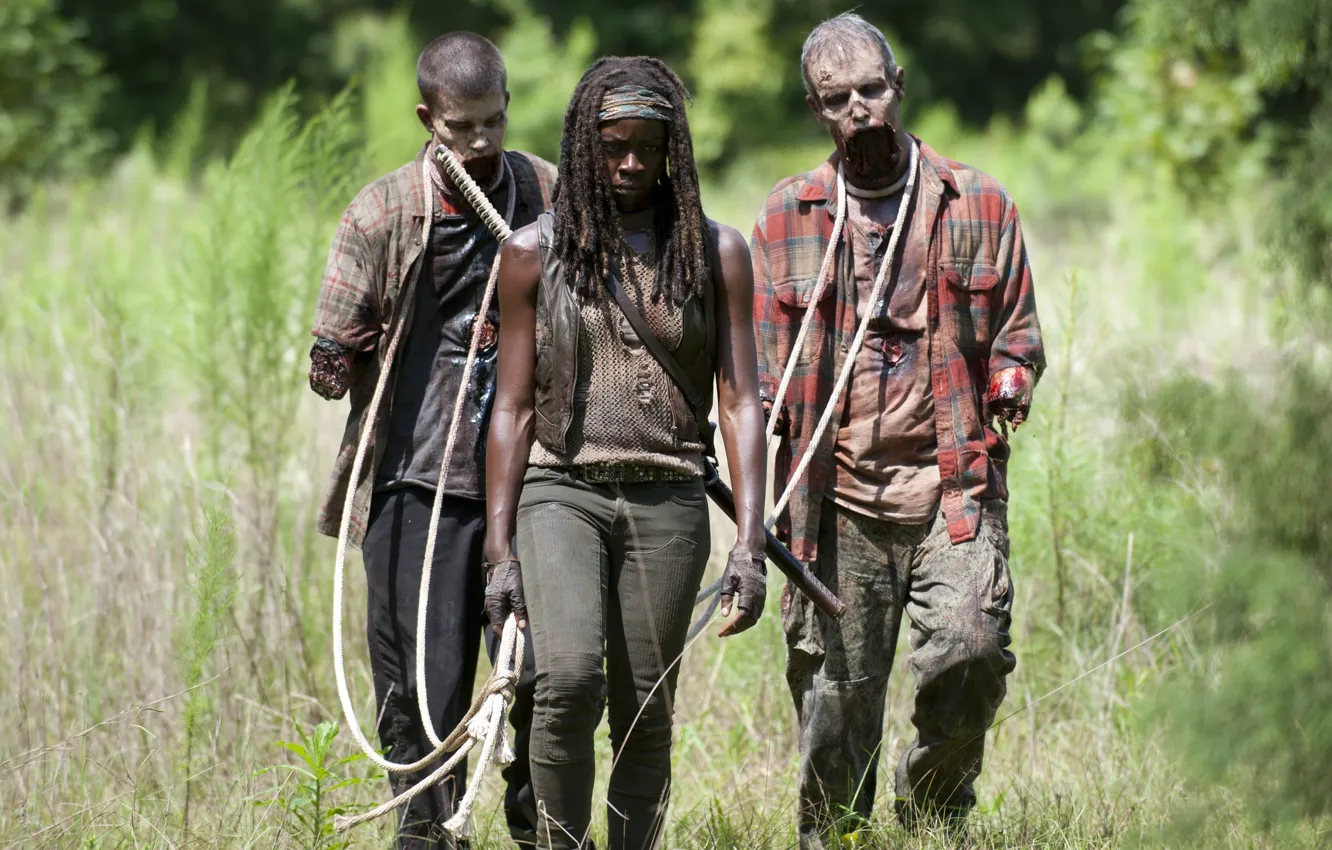 Photo wallpaper dirt, zombies, death, the walking dead, rope, Michonne, mutilated