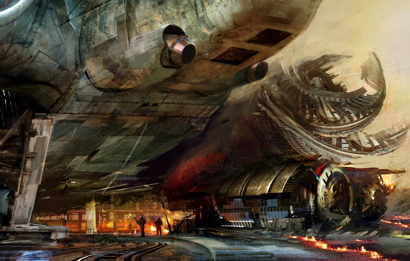 Photo wallpaper lights, transport, people, ship, art, Daniel Dociu