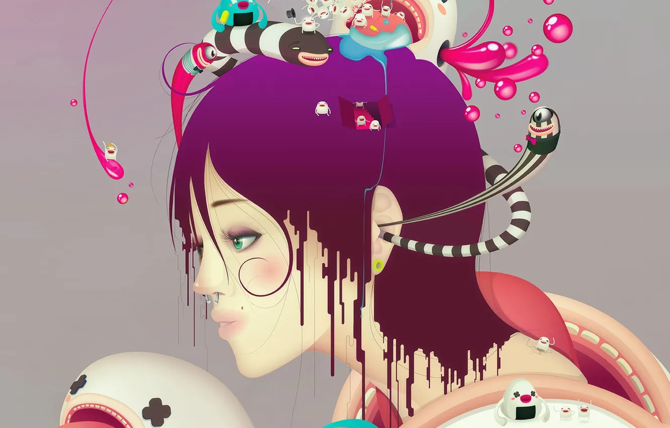 Photo wallpaper girl, monster, piercing