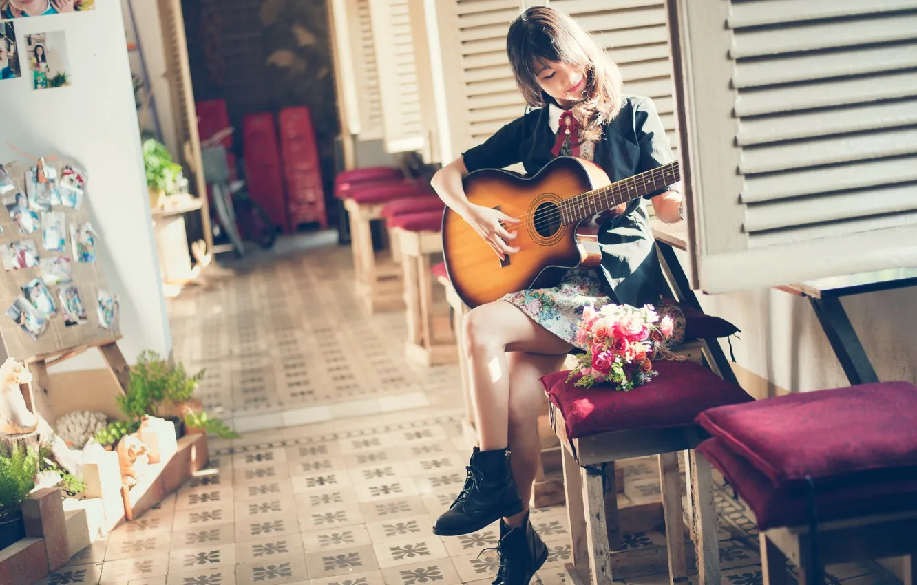 Photo wallpaper girl, music, guitar