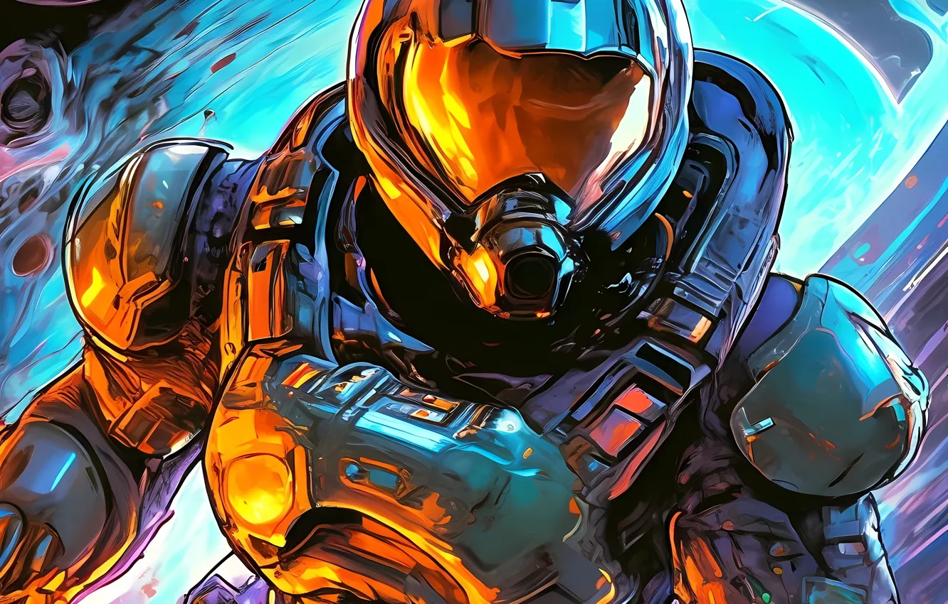 Photo wallpaper space, costume, helmet, Doom, the executioner, AI ART