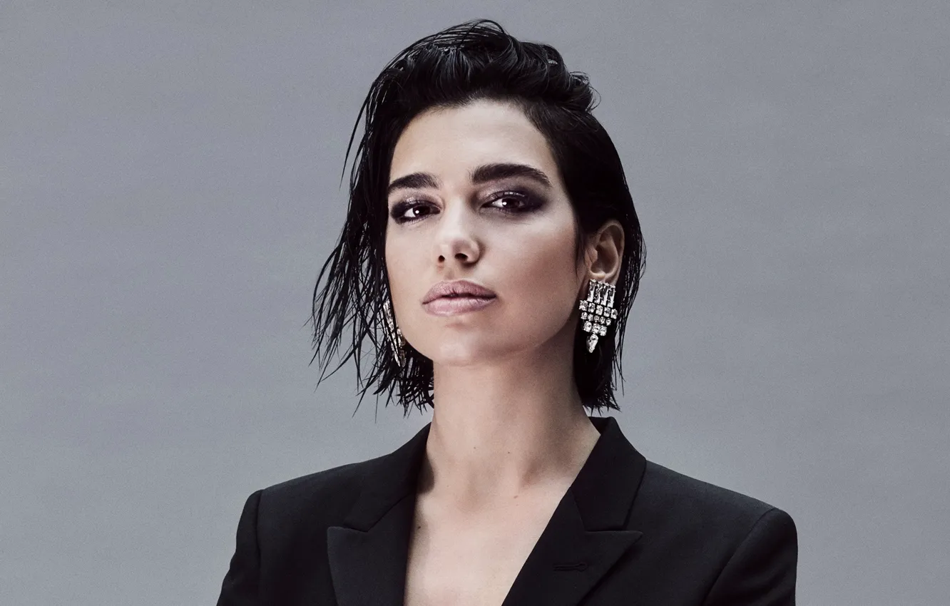 Photo wallpaper look, girl, face, portrait, earrings, makeup, Dua Lipa