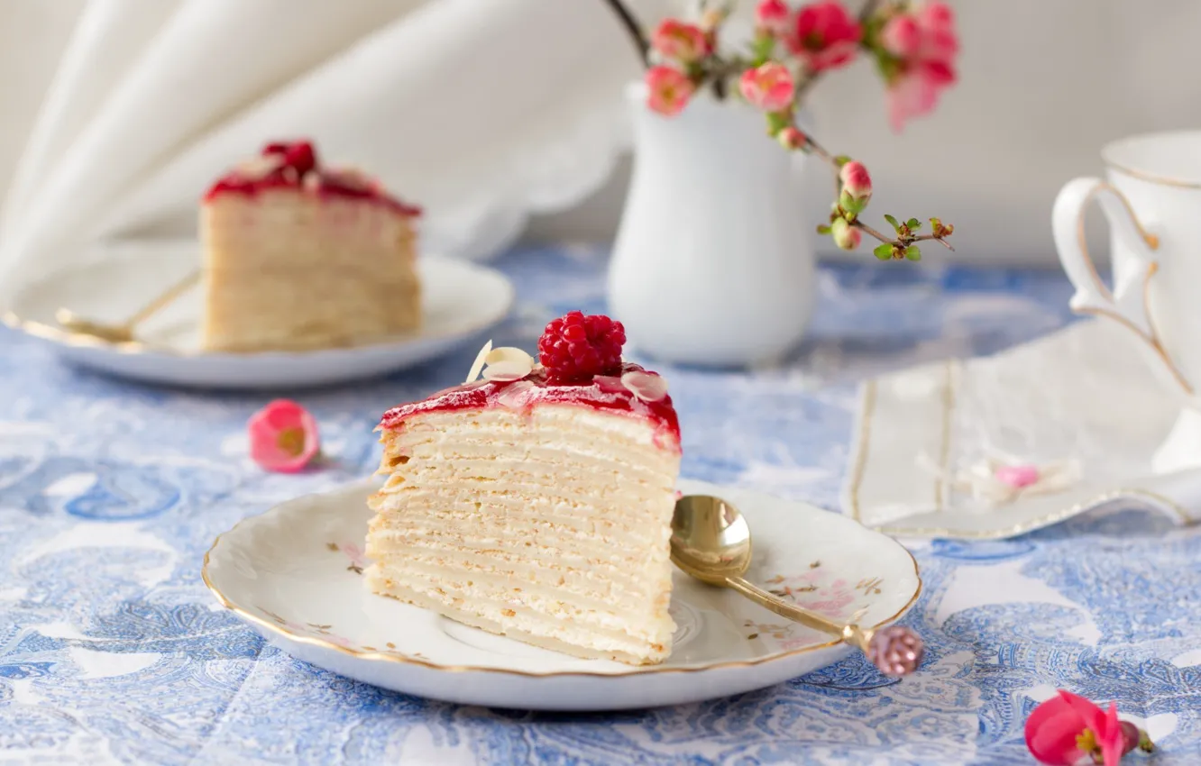 Photo wallpaper berries, raspberry, food, cream, cake, cream, sweet, the dough