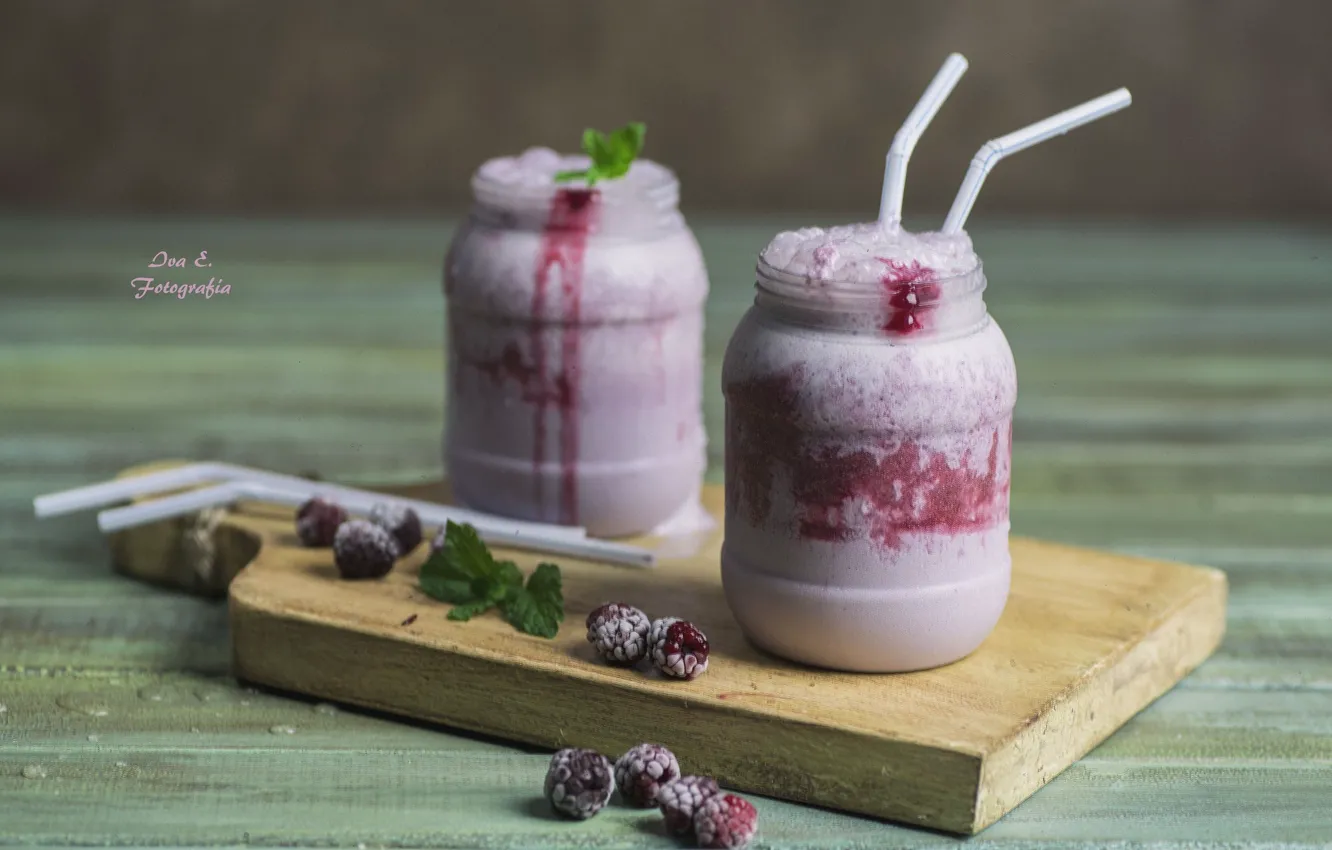 Photo wallpaper berries, raspberry, food, Breakfast, Bank, smoothies