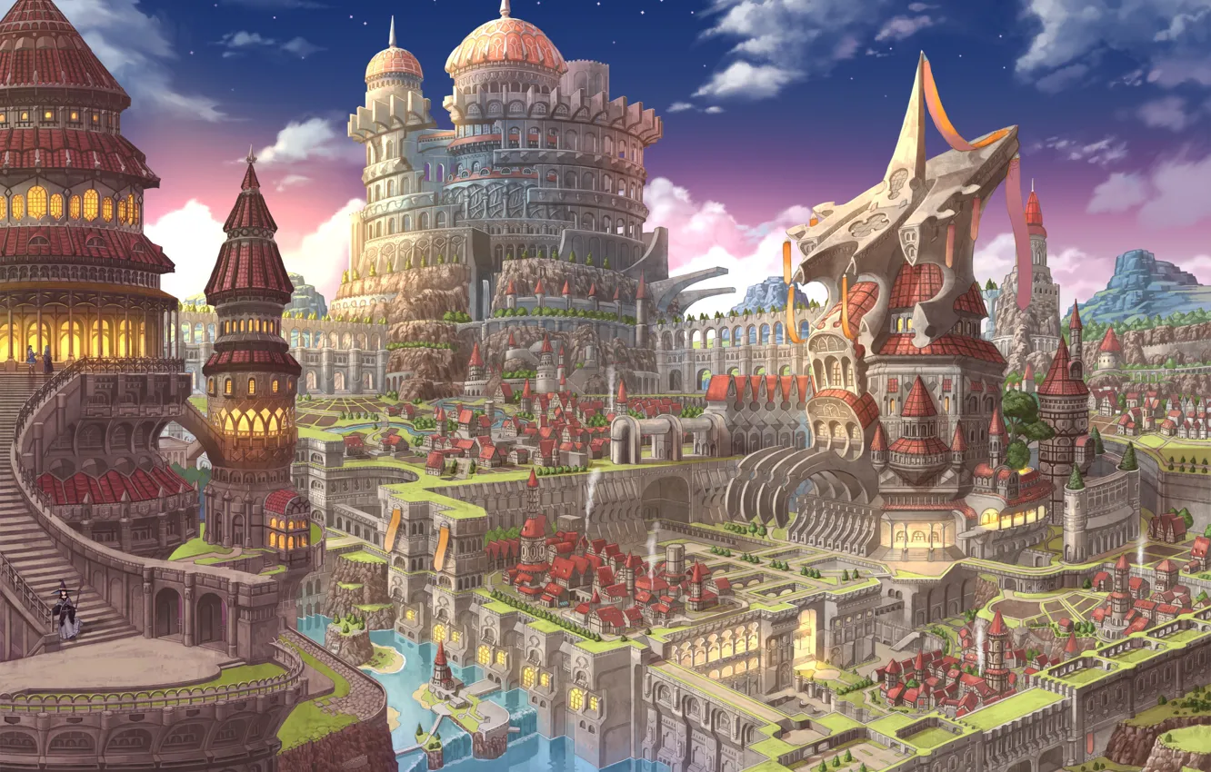 Photo wallpaper The city, Anime, Art, Fantasy, Witch