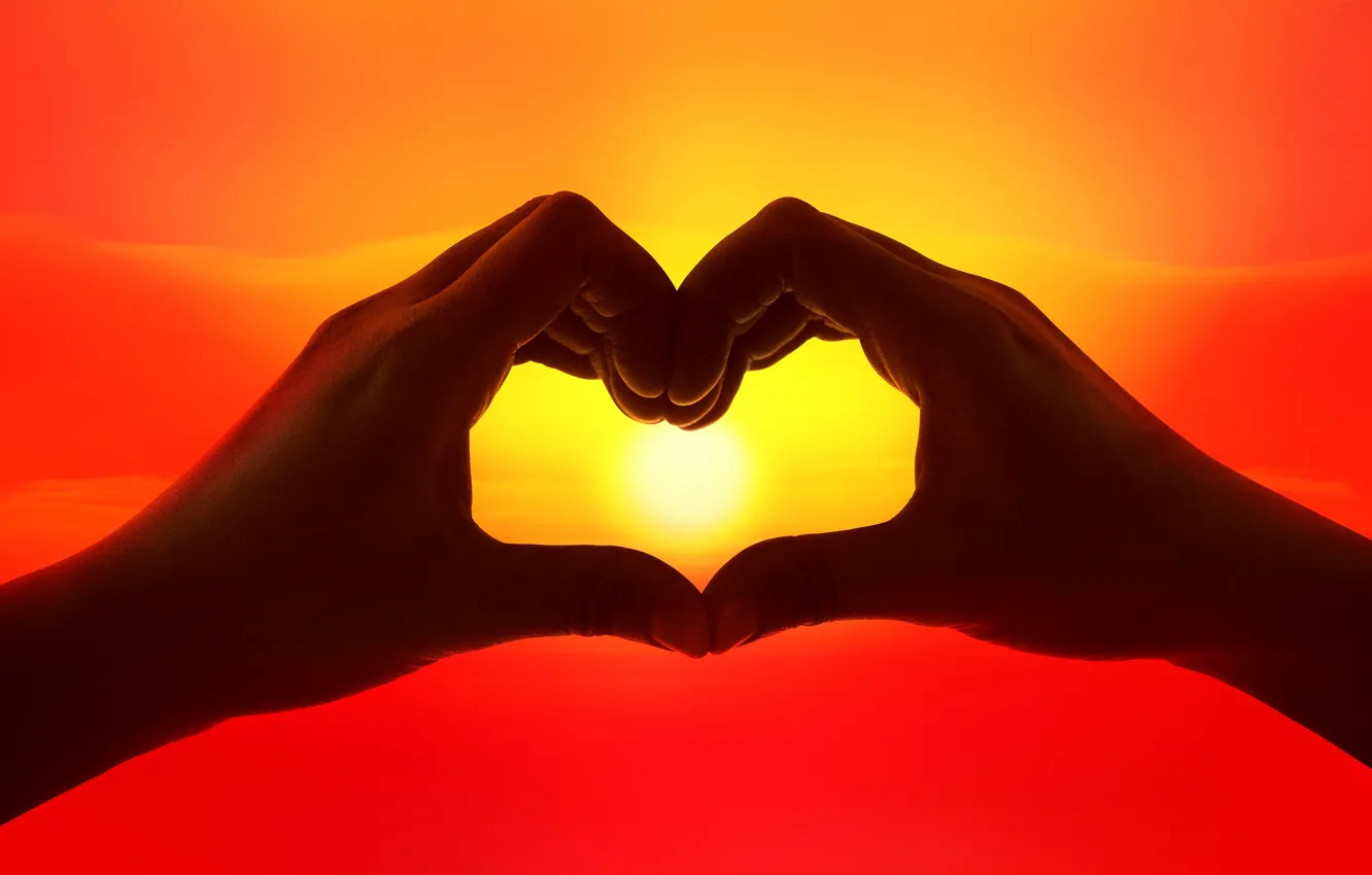 Photo wallpaper love, heart, sunset, beautiful, hands, romance, Love heart