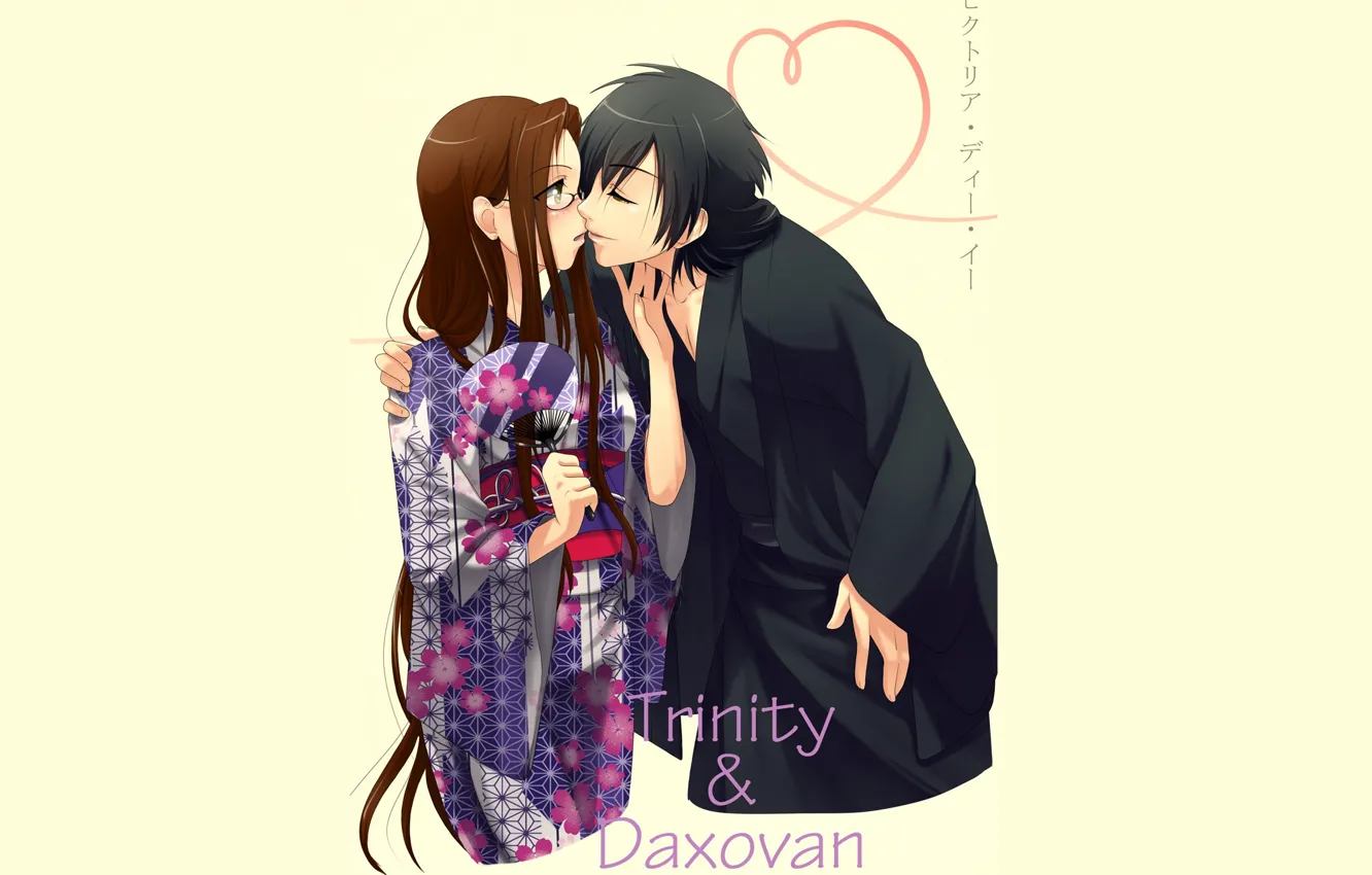 Photo wallpaper girl, art, hearts, guy