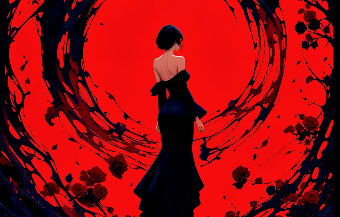 Photo wallpaper girl, fantasy, dress, digital art, roses, artwork, fantasy art, Illustration