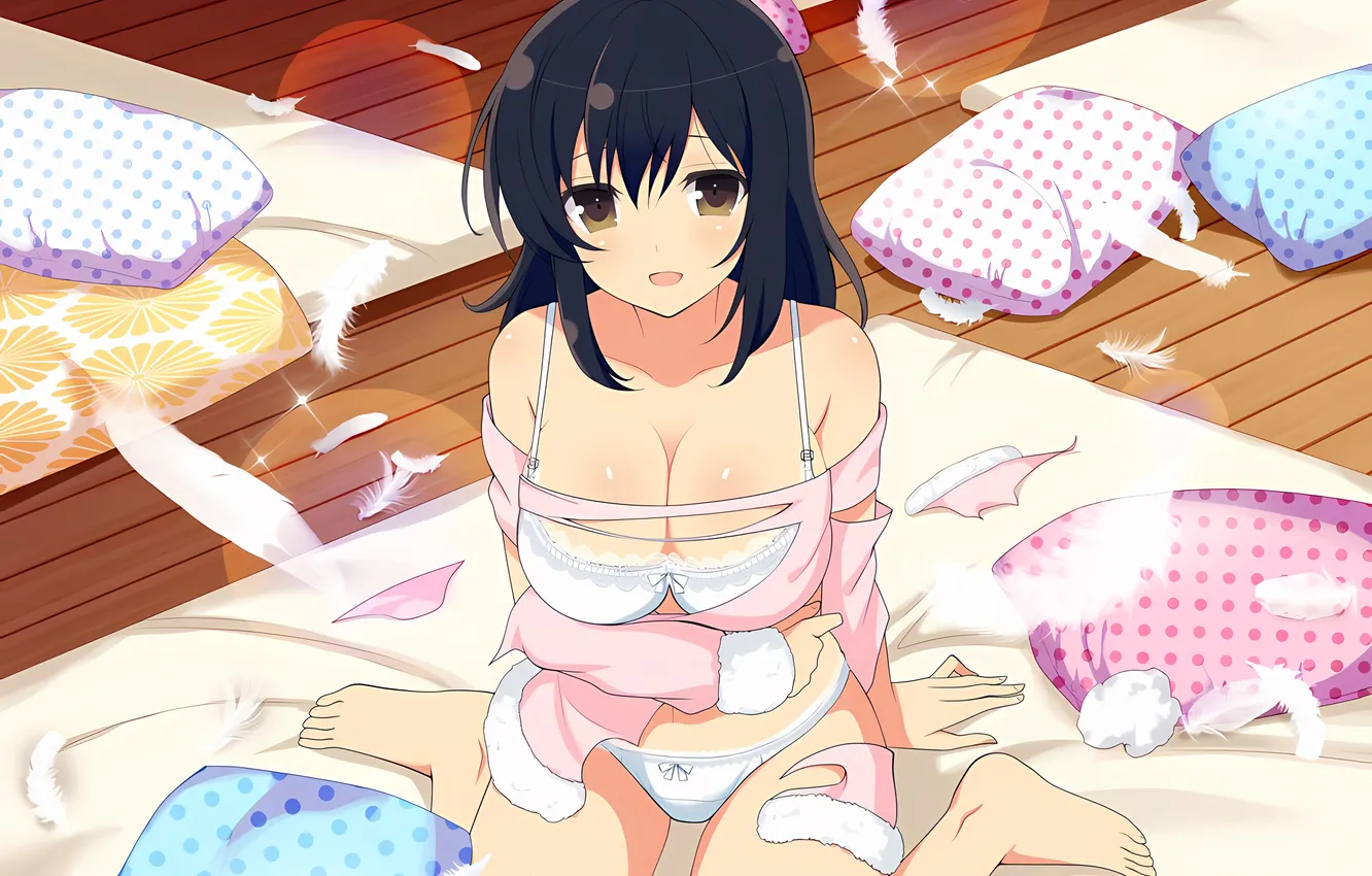 Photo wallpaper girl, sexy, lingerie, bra, cleavage, panties, long hair, legs