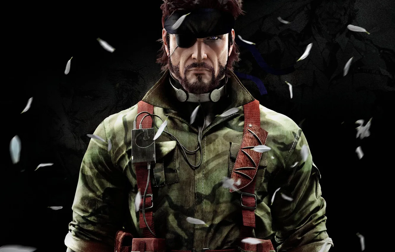Photo wallpaper the dark background, art, headband, male, ammunition, Metal Gear Solid, Naked Snake