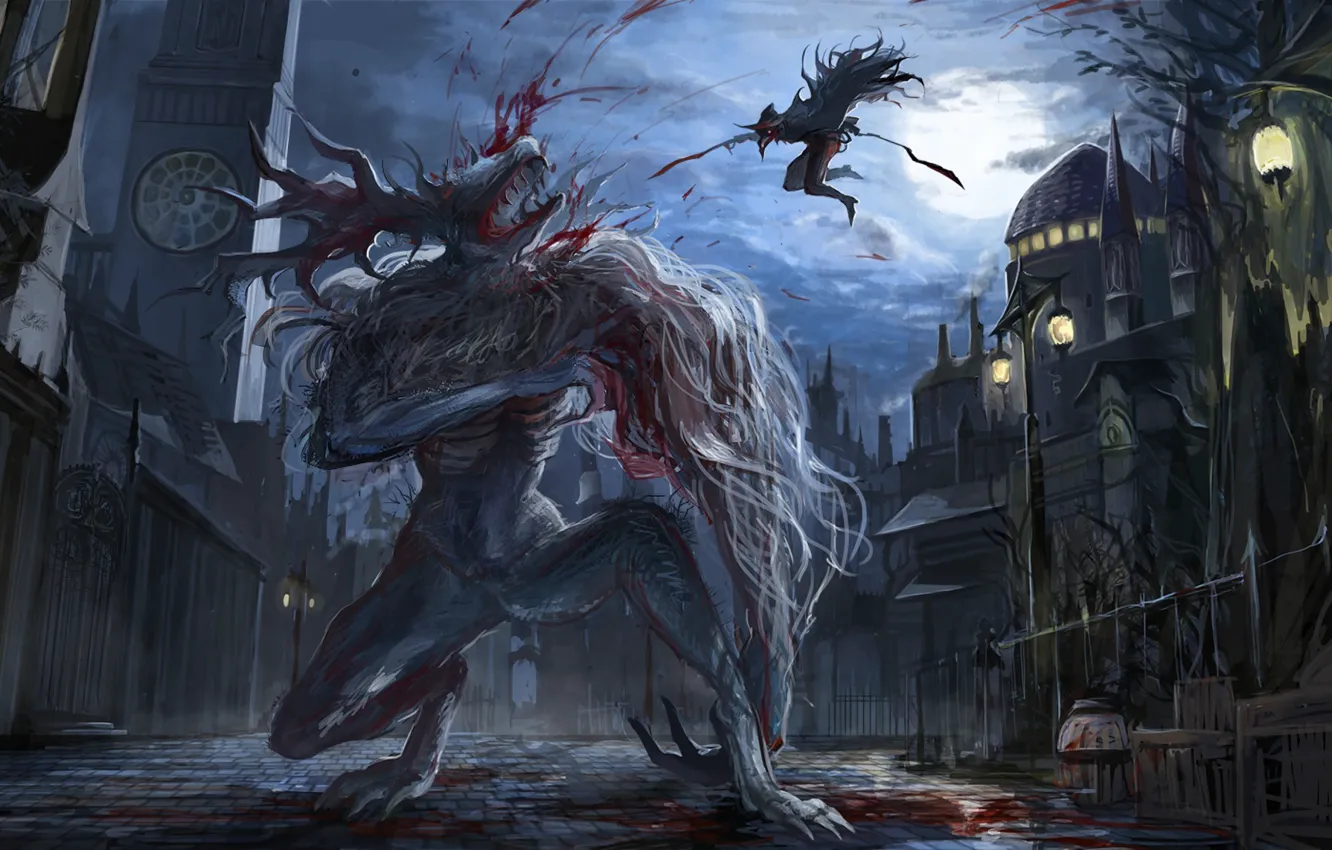 Photo wallpaper art, hunter, art, bloodborne, Central Arnam, Church monster