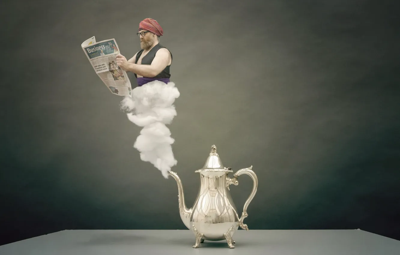 Photo wallpaper people, kettle, newspaper