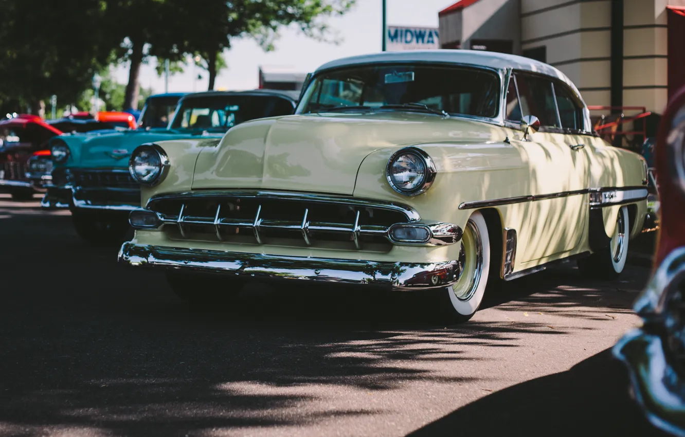 Photo wallpaper retro, street, Chevrolet, classic, Bel Air, the front
