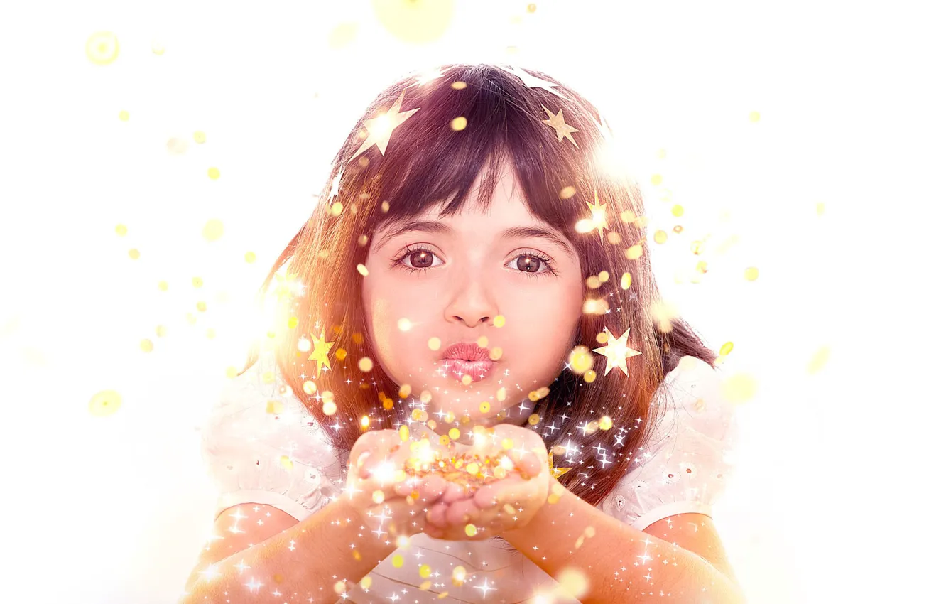 Photo wallpaper look, children, hair, girl, light background