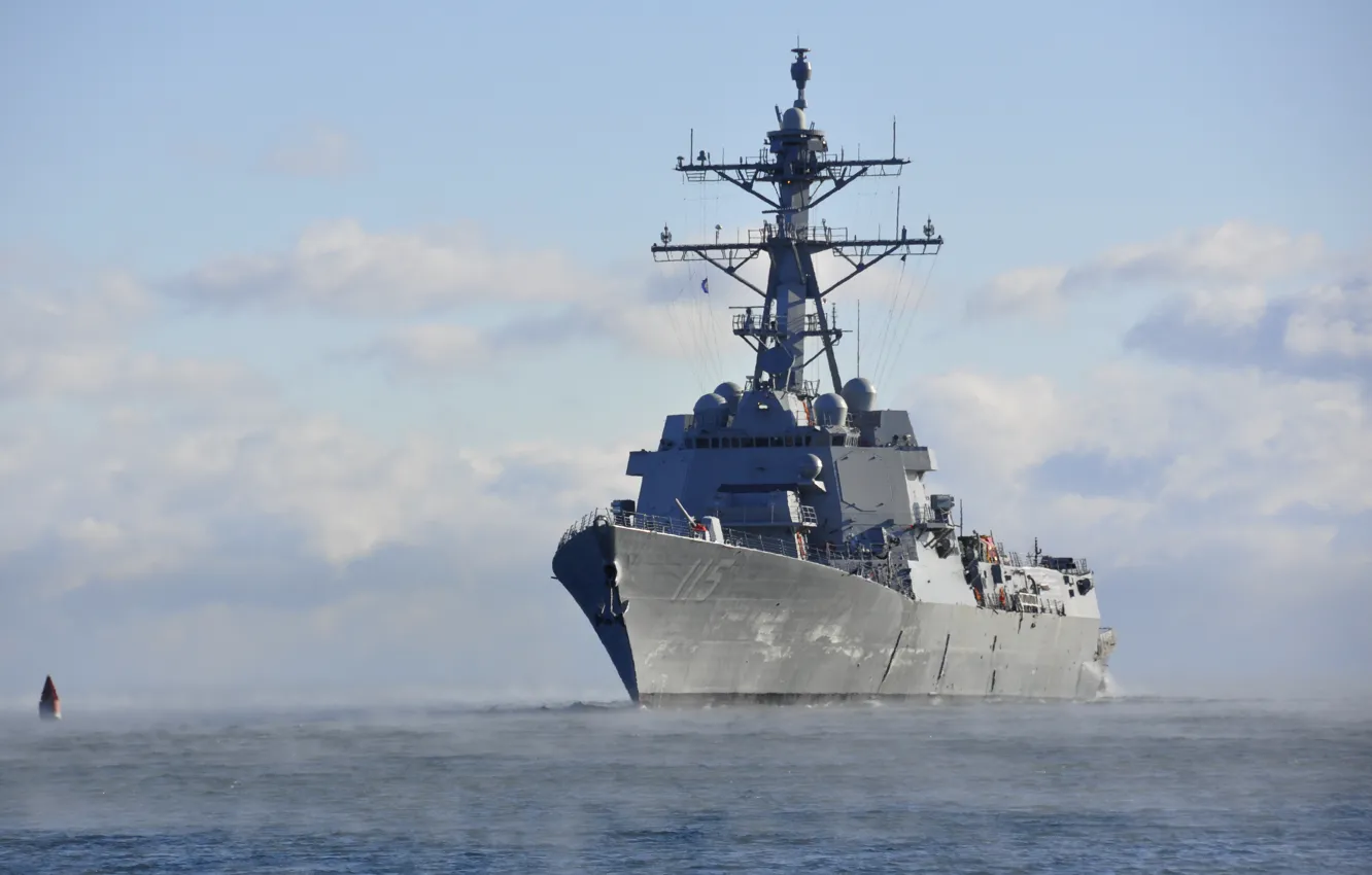 Photo wallpaper sea, fog, haze, USS, squadron, destroyer, Rafael Peralta