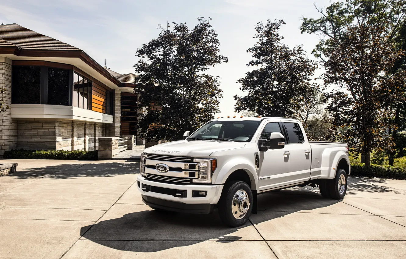 Photo wallpaper trees, house, Ford, pickup, 4x4, 2018, 440 HP, Super Duty