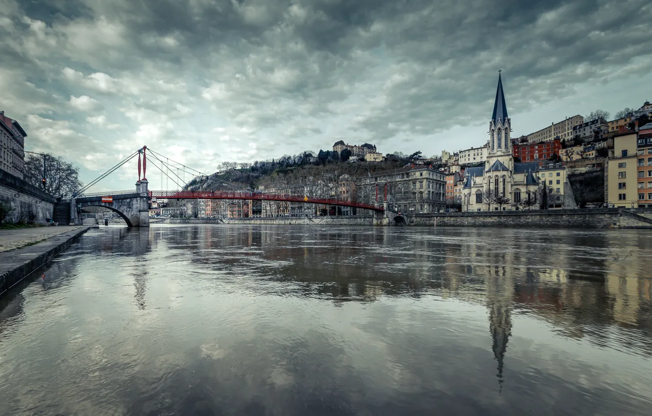 Photo wallpaper bridge, river, France, Lyon
