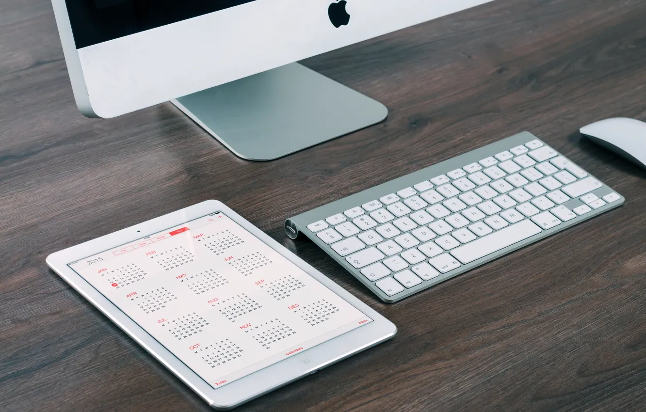 Photo wallpaper apple, mac, keyboard, monitor, tablet, calendar, gadgets, 2015