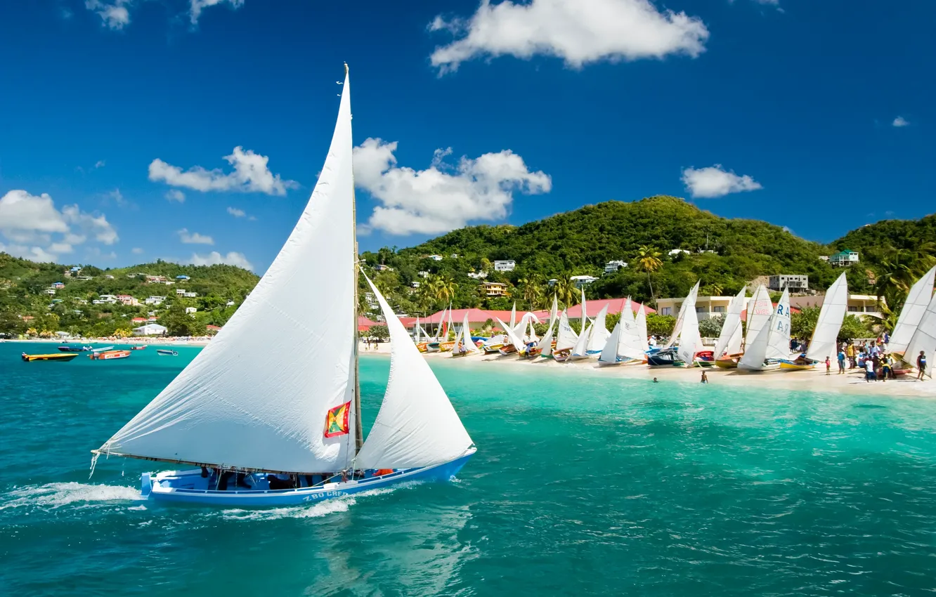 Photo wallpaper sea, sailboat, Caribbean, Grenada