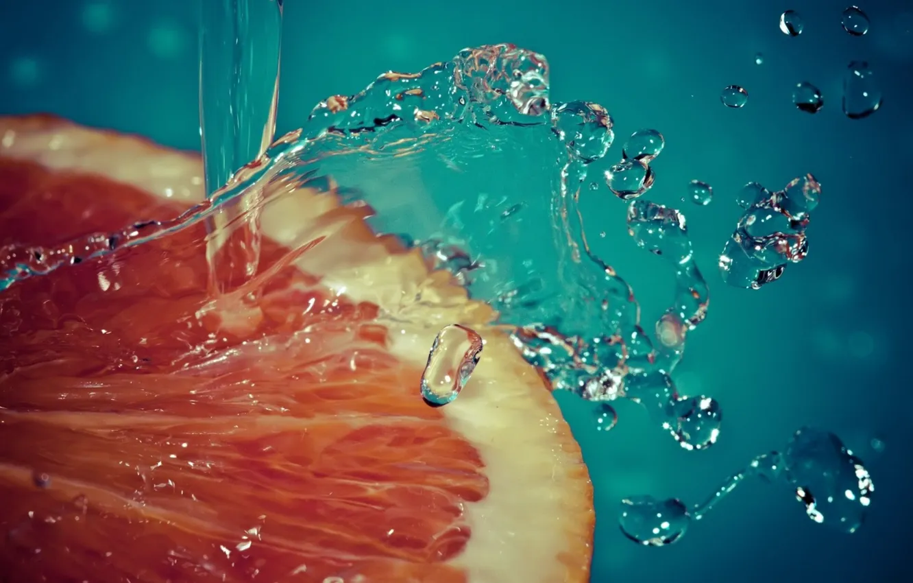 Photo wallpaper water, squirt, slice, grapefruit
