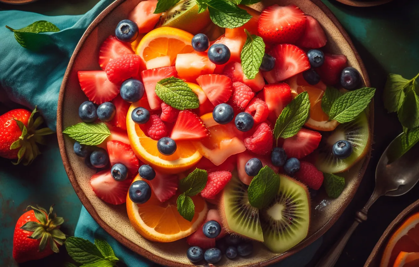 Photo wallpaper berries, food, fruit, different, a lot, juicy, delicious, cuts