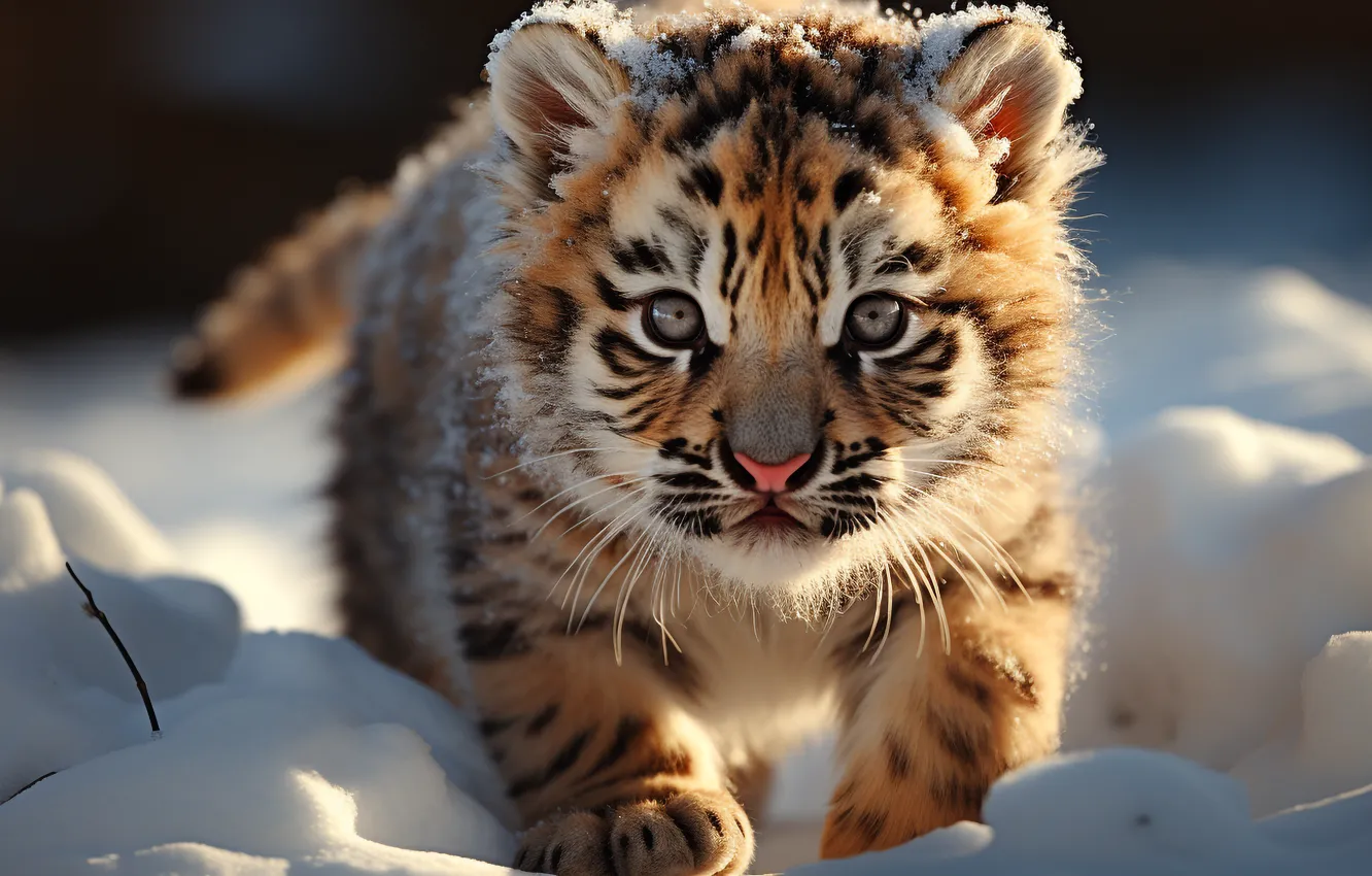 Photo wallpaper winter, look, light, snow, nature, tiger, the snow, walk