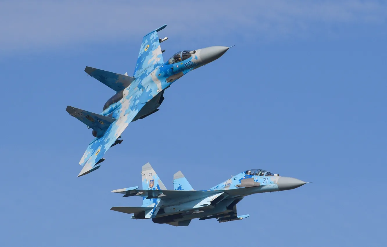 Photo wallpaper Fighter, Ukraine, Su-27, Su-27UB, Ukrainian air force