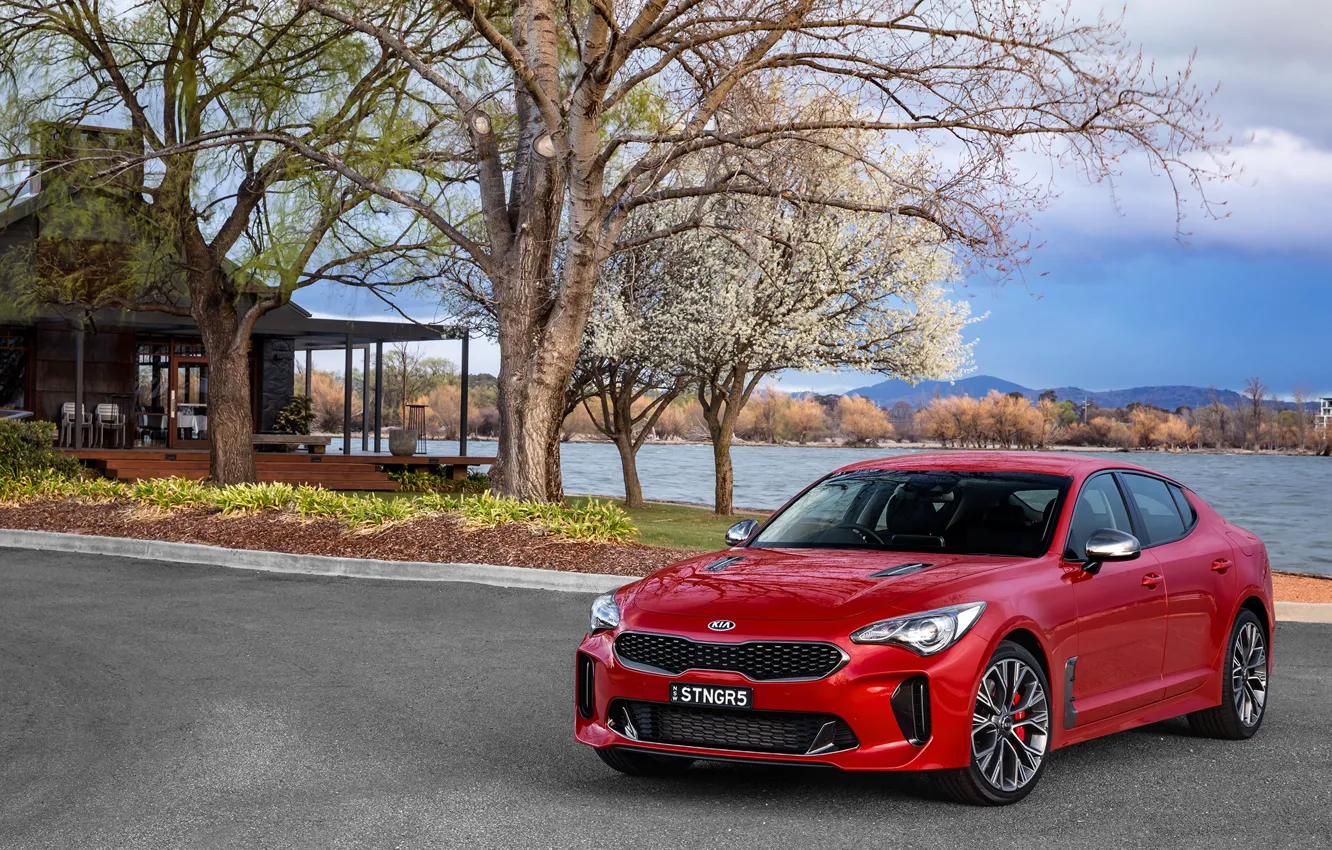 Photo wallpaper auto, red, spring, KIA, Stinger