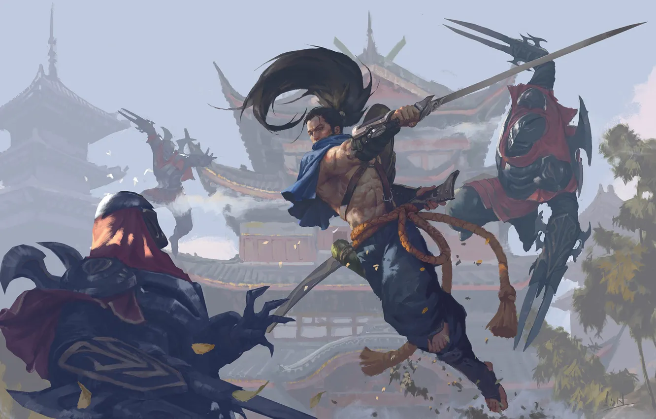 Photo wallpaper sword, fantasy, game, weapon, fight, battle, League of Legends, samurai