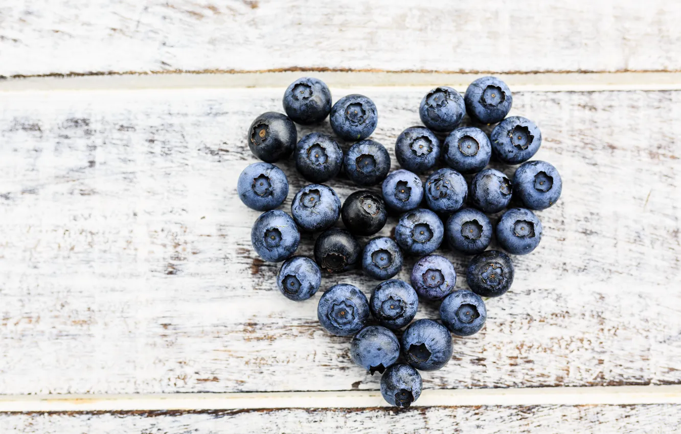 Photo wallpaper berries, blueberries, love, fresh, heart, wood, romantic, blueberry