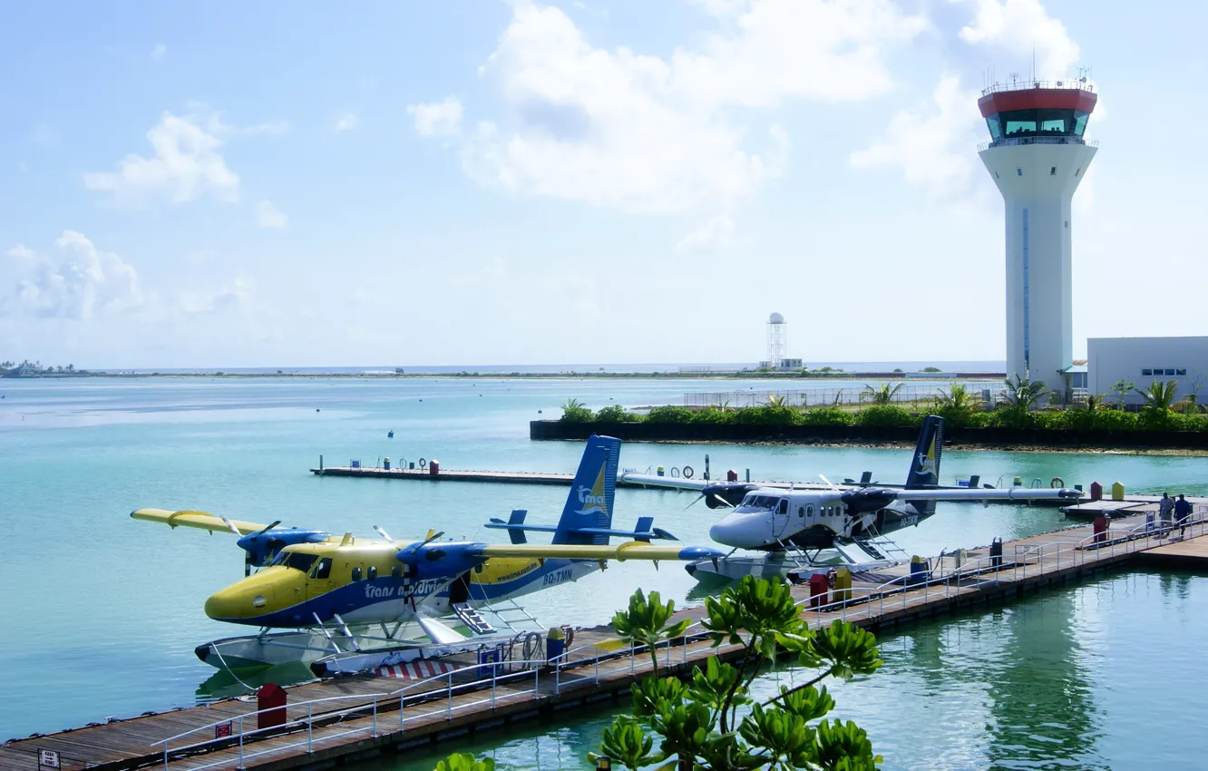 Photo wallpaper aircraft, airport, The Maldives, seaplane, floatplane, Trans Maldivian, Efficiency, the control tower