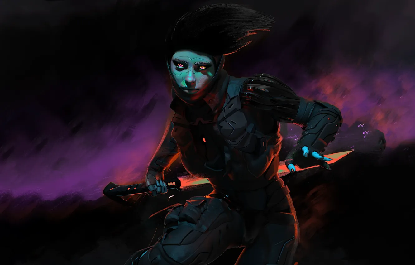 Photo wallpaper girl, sword, fantasy, robot, science fiction, art, Illustration, Concept Art