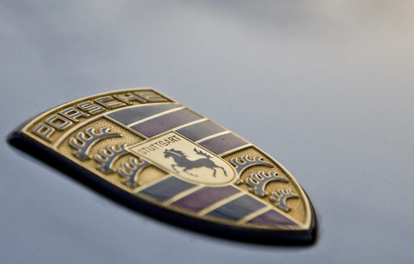 Photo wallpaper horse, logo, Porsche, the hood, shield