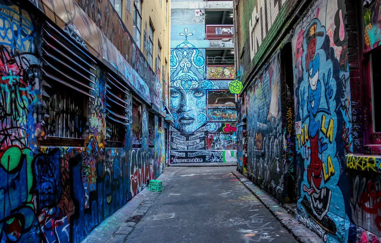 Photo wallpaper city, the city, street, street, street art, street art, street art, graffiti on the wall